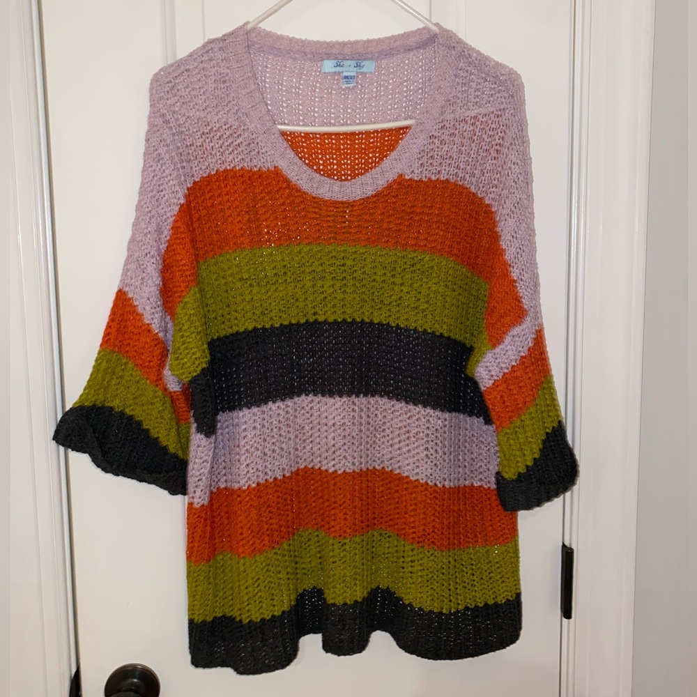 She + Sky Colorful Striped Knit Sweater